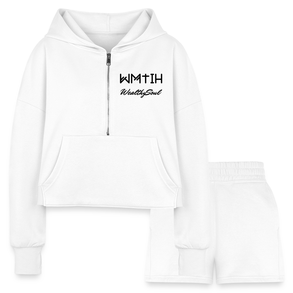 Women’s Cropped Hoodie & Jogger Short Set - white