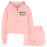 Women’s Cropped Hoodie & Jogger Short Set - light pink