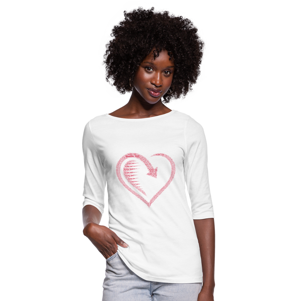 Women's Wealthy Soul Heart 3/4 Sleeve Shirt - white
