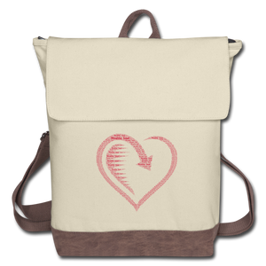 Wealthy Soul Heart Canvas Backpack - ivory/brown