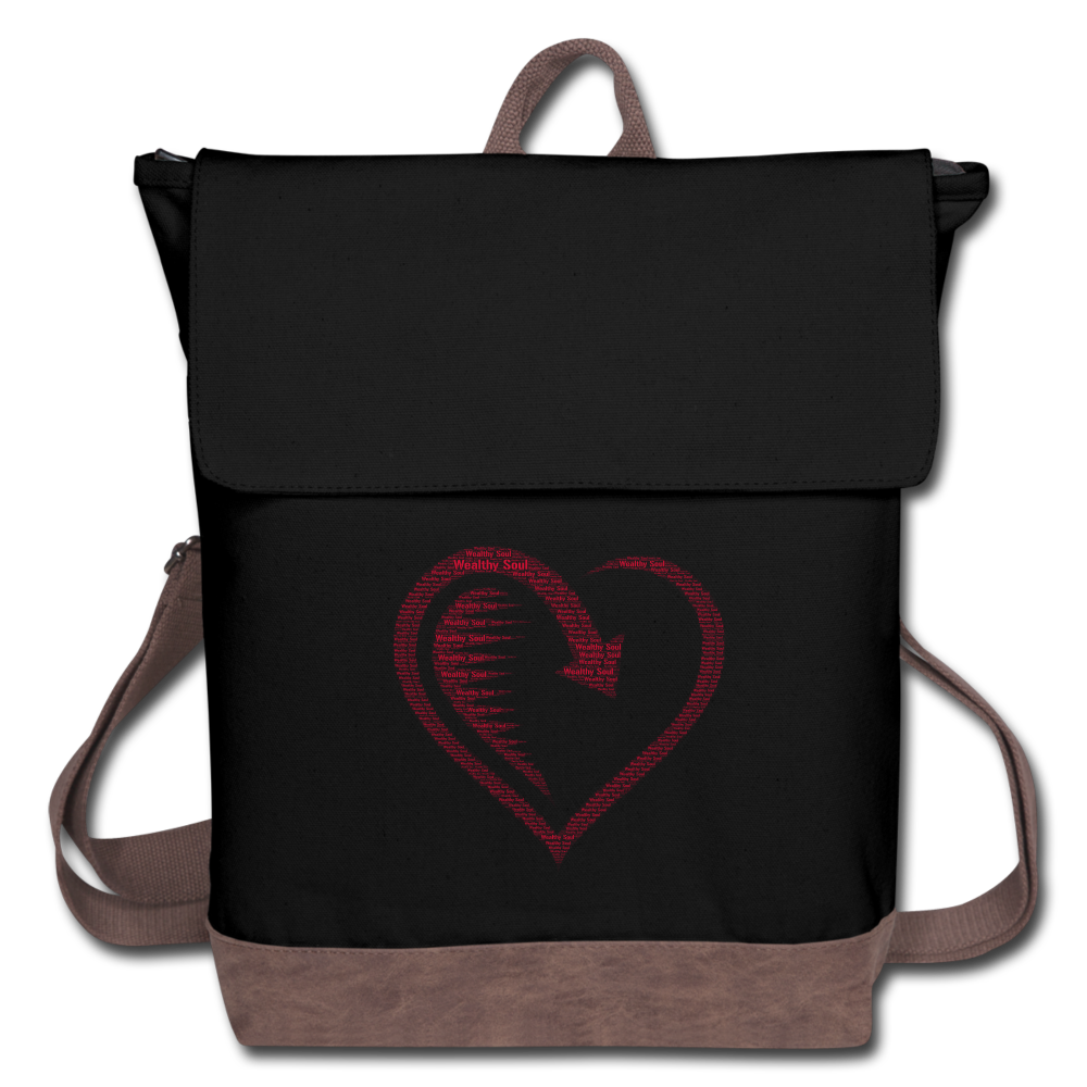 Wealthy Soul Heart Canvas Backpack - black/brown