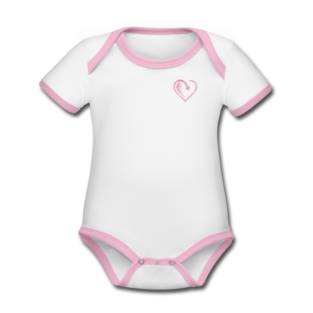 Organic Contrast Short Sleeve Baby Bodysuit - white/pink