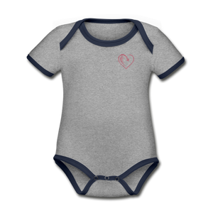 Organic Contrast Short Sleeve Baby Bodysuit - heather gray/navy