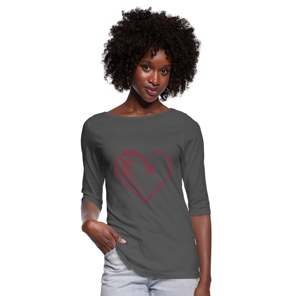 Women's Wealthy Soul Heart 3/4 Sleeve Shirt - charcoal