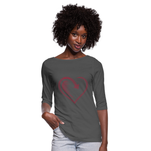 Women's Wealthy Soul Heart 3/4 Sleeve Shirt - charcoal