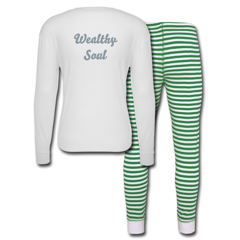 Women's Wealthy Soul Pajama Set - white/green stripe