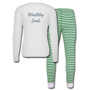 Women's Wealthy Soul Pajama Set - white/green stripe