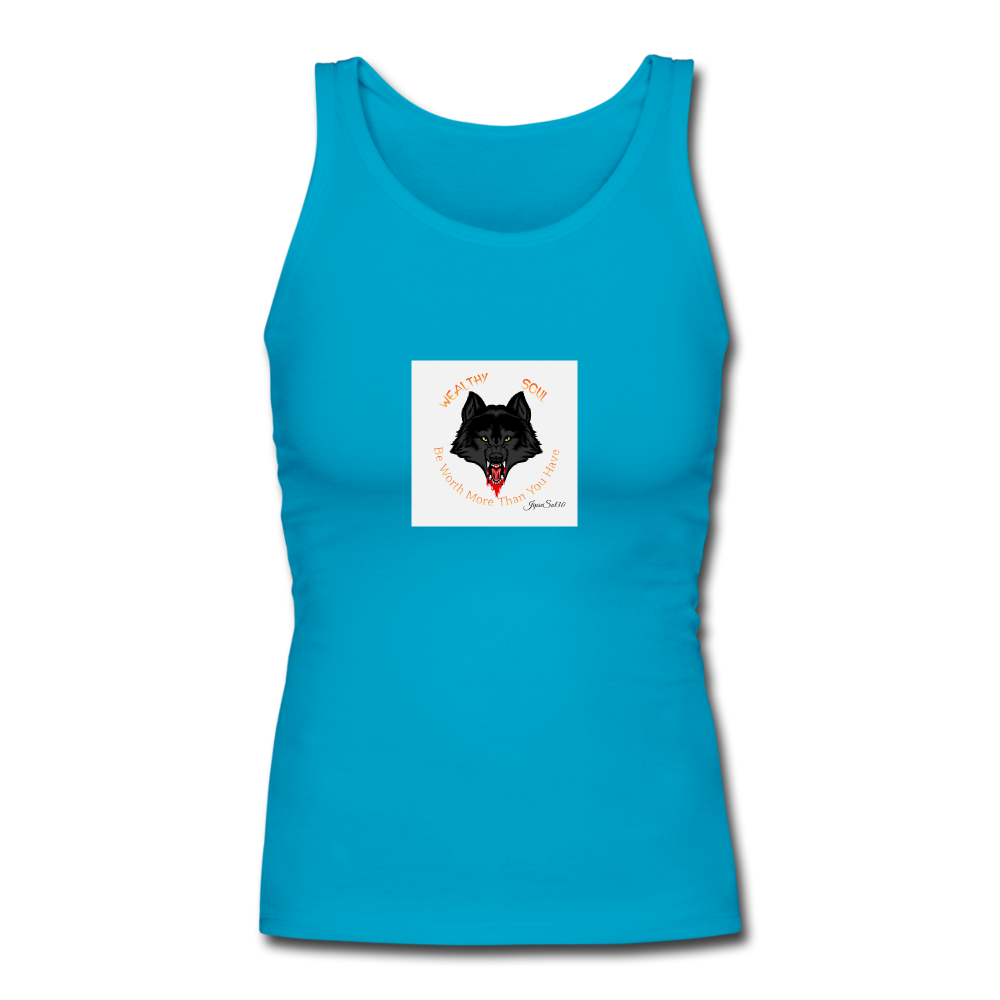 Women's Longer Length Fitted Tank - turquoise