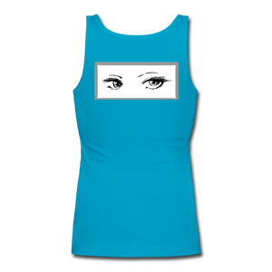 Women's Longer Length Fitted Tank - turquoise