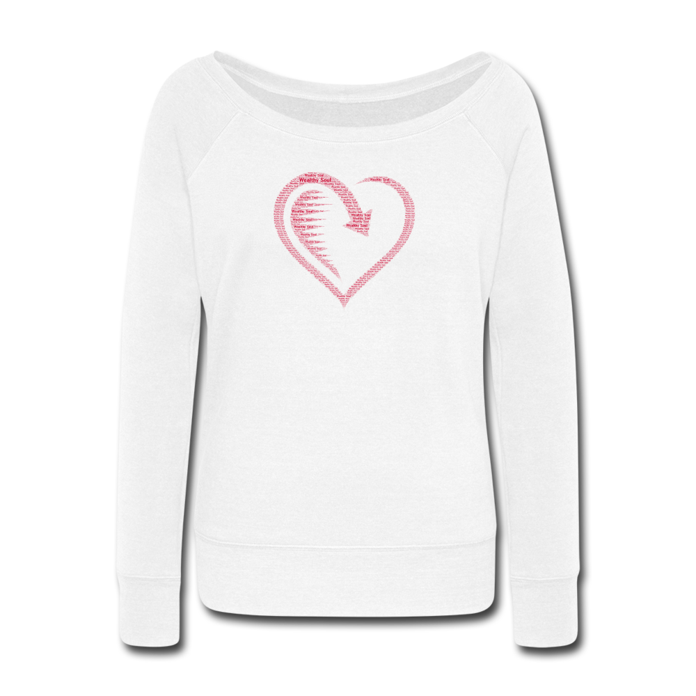 Wealthy Soul Heart Women's Wideneck Sweatshirt - white