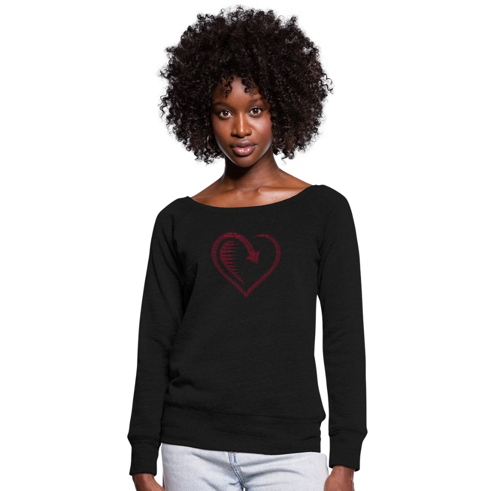 Wealthy Soul Heart Women's Wideneck Sweatshirt - black