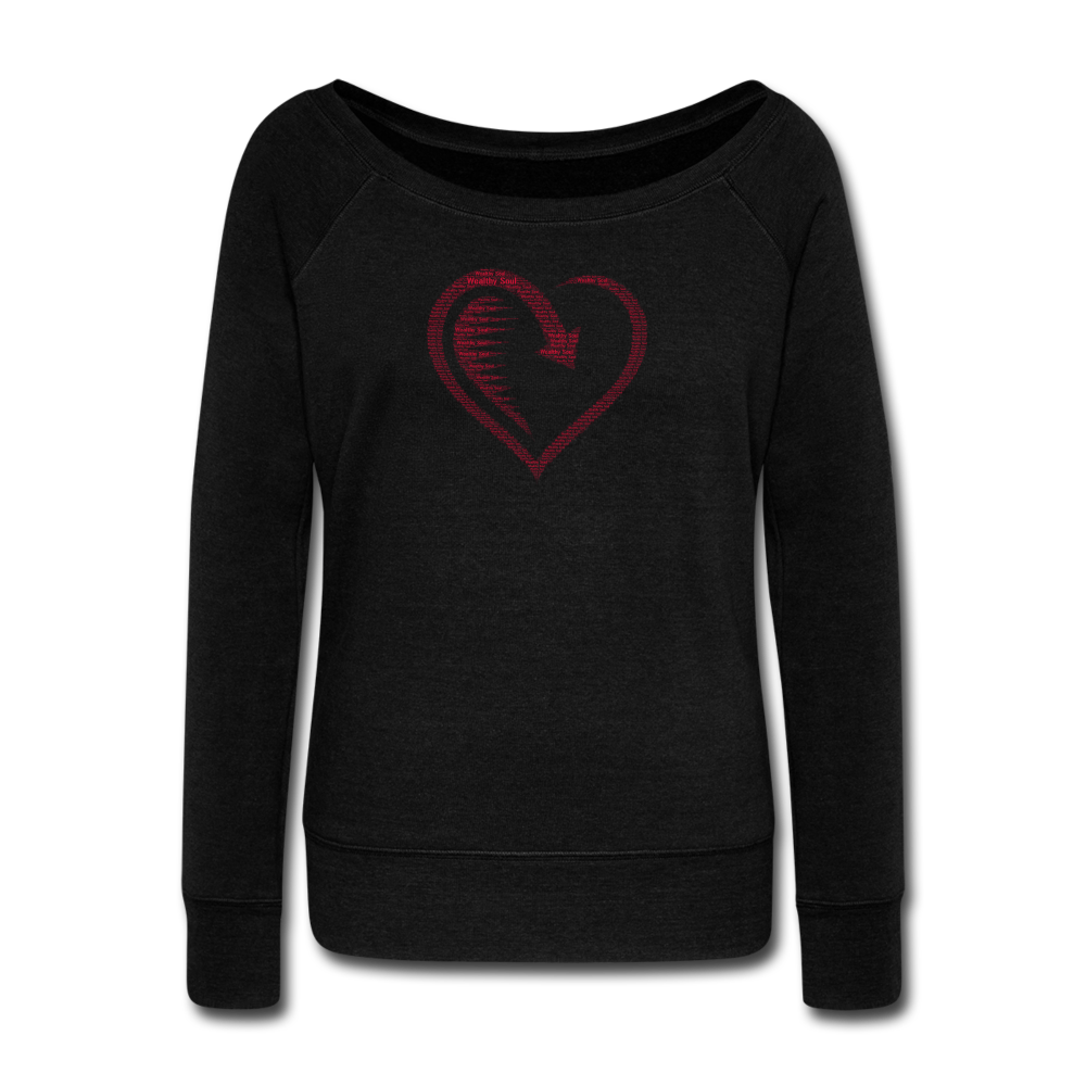 Wealthy Soul Heart Women's Wideneck Sweatshirt - black