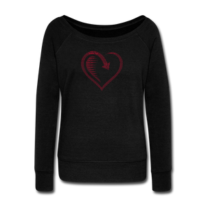 Wealthy Soul Heart Women's Wideneck Sweatshirt - black