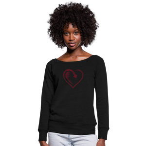 Wealthy Soul Heart Women's Wideneck Sweatshirt - black