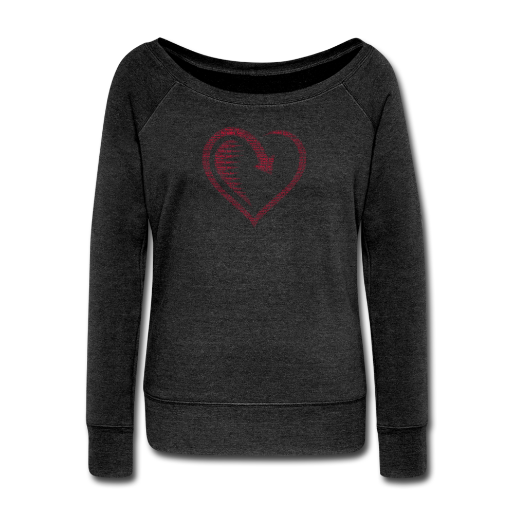 Wealthy Soul Heart Women's Wideneck Sweatshirt - heather black