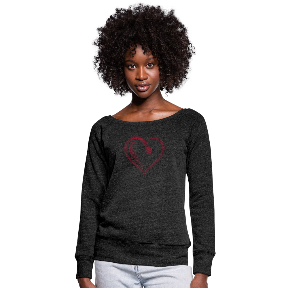 Wealthy Soul Heart Women's Wideneck Sweatshirt - heather black