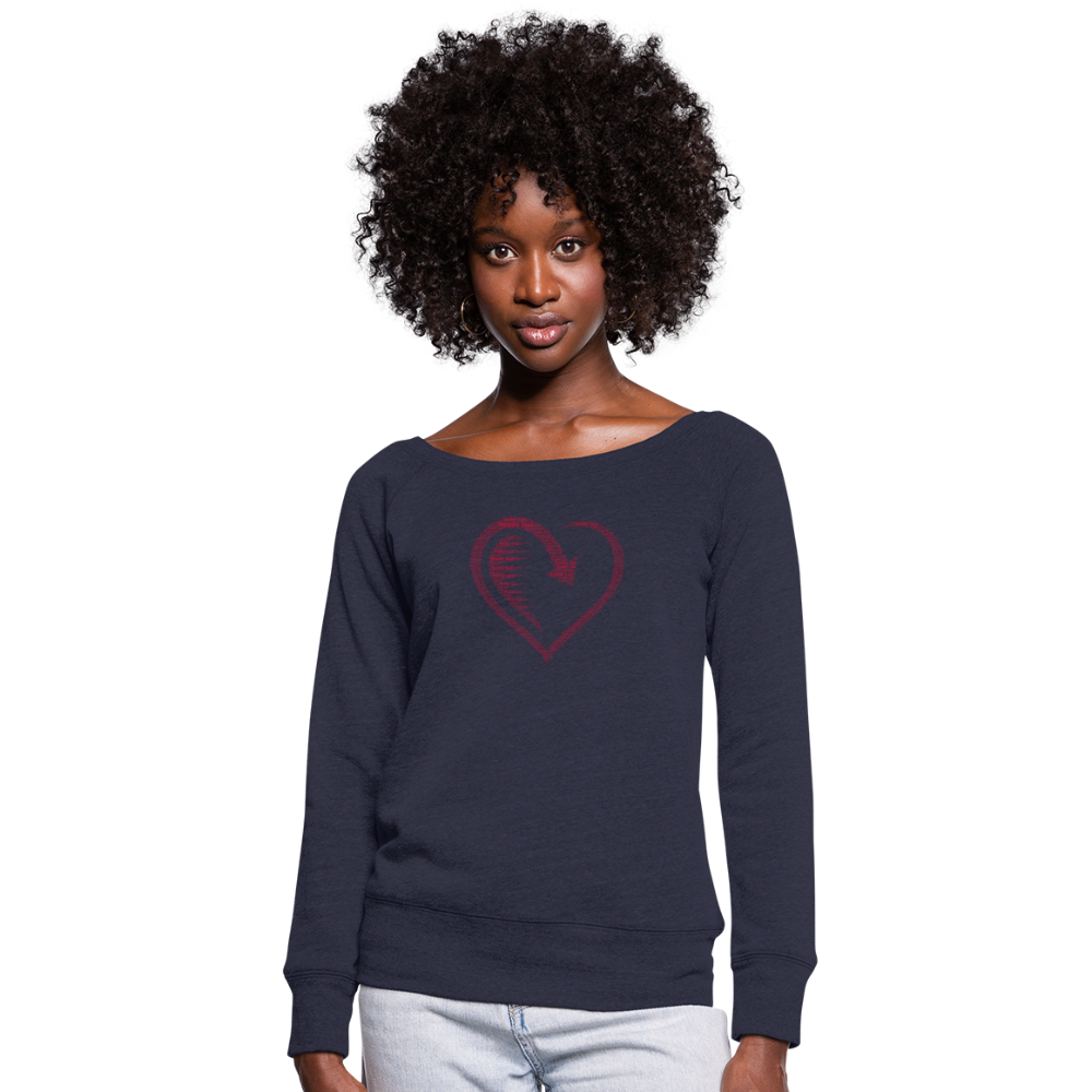 Wealthy Soul Heart Women's Wideneck Sweatshirt - melange navy