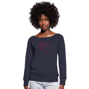 Wealthy Soul Heart Women's Wideneck Sweatshirt - melange navy