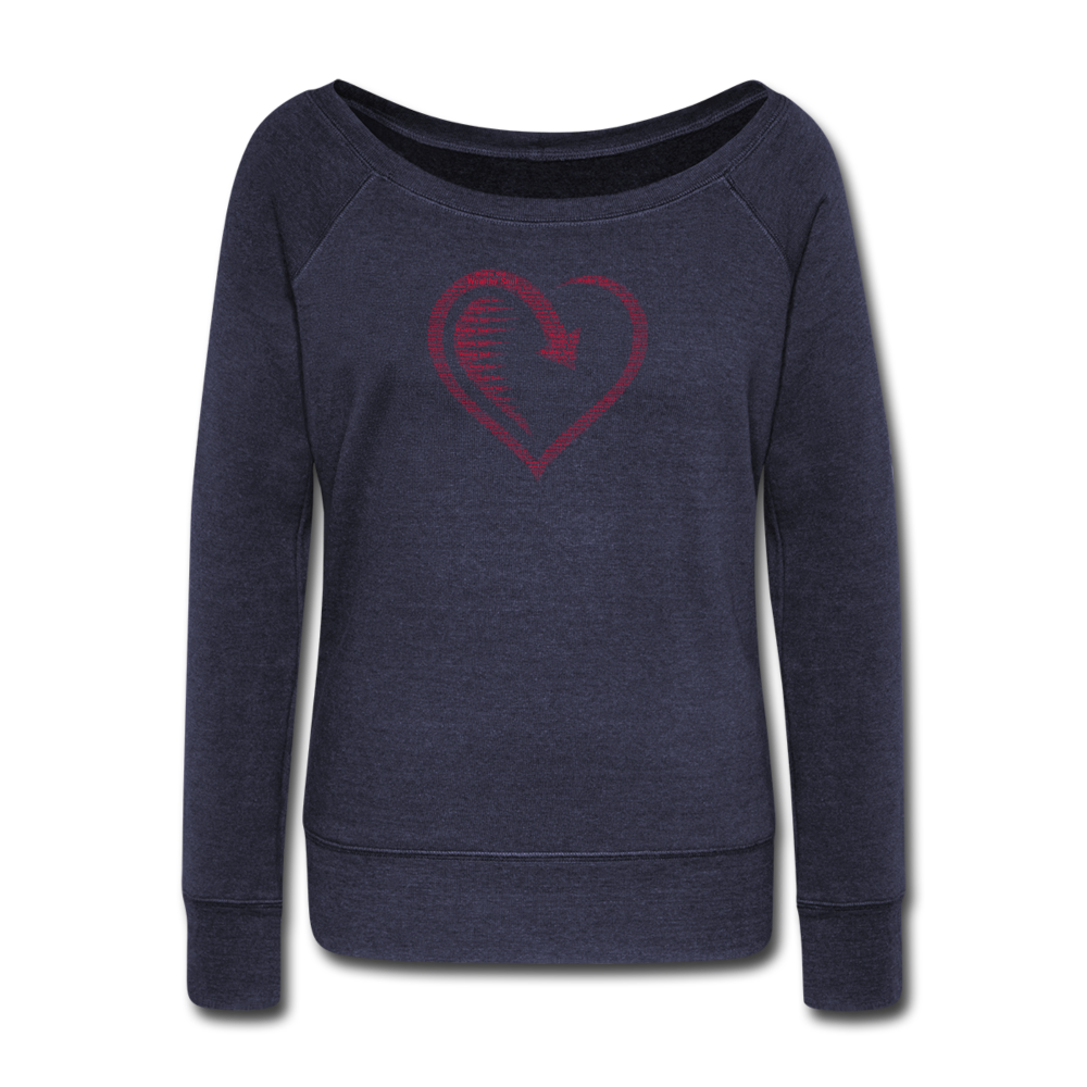 Wealthy Soul Heart Women's Wideneck Sweatshirt - melange navy