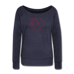 Wealthy Soul Heart Women's Wideneck Sweatshirt - melange navy