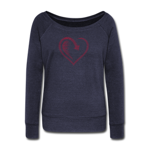 Wealthy Soul Heart Women's Wideneck Sweatshirt - melange navy